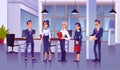 Vector of cartoon characters of businesspeople group in a modern office interior Royalty Free Stock Photo