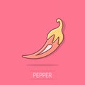 Vector cartoon chili pepper icon in comic style. Spicy peppers concept illustration pictogram. Chili paprika business splash