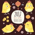 Vector cartoon chinese new year of rooster set Royalty Free Stock Photo