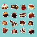 Vector cartoon chocolate candies stickers set