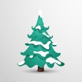 Vector cartoon Christmas fir tree in snow isolated on a white background. New Year eve. Royalty Free Stock Photo