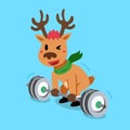 Vector cartoon christmas reindeer character doing barbell weight training Royalty Free Stock Photo