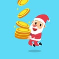 Vector cartoon christmas santa claus with big money coins stack Royalty Free Stock Photo