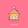 Vector cartoon church sanctuary icon in comic style. Chapel sign illustration pictogram. Church business splash effect concept