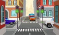 Vector cartoon city crossroad with traffic lights