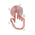 Vector cartoon click hand icon in comic style. Cursor finger sign illustration pictogram. Pointer business splash effect concept. Royalty Free Stock Photo