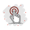 Vector cartoon click hand icon in comic style. Cursor finger sign illustration pictogram. Pointer business splash effect concept Royalty Free Stock Photo