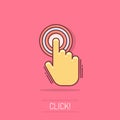 Vector cartoon click hand icon in comic style. Cursor finger sign illustration pictogram. Pointer business splash effect concept Royalty Free Stock Photo