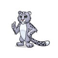 Vector cartoon comic doodle illustration, mascot, character, icon, logo of snow leopard, irbis with thumb up