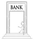 Vector Cartoon of Confident Man or Businessman Walking Through Big Door and Entering Bank Building