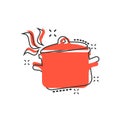 Vector cartoon cooking pan icon in comic style. Kitchen pot concept illustration pictogram. Saucepan equipment business splash Royalty Free Stock Photo