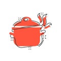 Vector cartoon cooking pan icon in comic style. Kitchen pot concept illustration pictogram. Saucepan equipment business splash Royalty Free Stock Photo