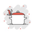 Vector cartoon cooking pan icon in comic style. Kitchen pot concept illustration pictogram. Saucepan equipment business splash Royalty Free Stock Photo