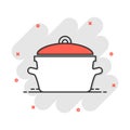 Vector cartoon cooking pan icon in comic style. Kitchen pot concept illustration pictogram. Saucepan equipment business splash Royalty Free Stock Photo