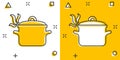 Vector cartoon cooking pan icon in comic style. Kitchen pot concept illustration pictogram. Saucepan equipment business splash Royalty Free Stock Photo