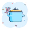 Vector cartoon cooking pan icon in comic style. Kitchen pot concept illustration pictogram. Saucepan equipment business splash Royalty Free Stock Photo