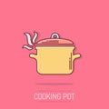 Vector cartoon cooking pan icon in comic style. Kitchen pot concept illustration pictogram. Saucepan equipment business splash Royalty Free Stock Photo