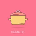Vector cartoon cooking pan icon in comic style. Kitchen pot concept illustration pictogram. Saucepan equipment business splash Royalty Free Stock Photo