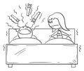 Vector Cartoon of Couple in Bed and Man Snoring, Woman Can`t Sleep Royalty Free Stock Photo