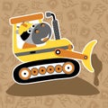 Cartoon of cow on construction vehicle