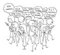 Vector Cartoon of Crowd of People Walking on the Street and Using Online Social Networks on Mobile Phones