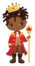 Vector Cartoon Cute Black Prince Holding Sceptre Royalty Free Stock Photo