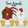 Vector Cartoon Cute Hen And Rooster Isolated