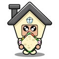 House mascot costume holding a sandwich