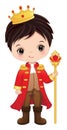 Vector Cartoon Cute Little Prince Holding Sceptre