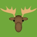 Vector Cartoon Cute Moose Face Icon Isolated