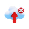 Vector cartoon 3d cloud computing error icon. Realistic render of cloud, upload arrow and red cross x sign. Digital