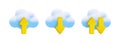 Vector cartoon 3d cloud computing icon set. Realistic render of cloud and yellow download, upload and data transfer
