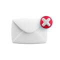 Vector cartoon 3d error message icon. 3d render closed envelope with red x cross sign. Official warning email sign