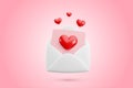 Vector cartoon 3d love letter banner. Realistic 3d render white opened envelope and flying hearts confetti. Valentines