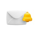 Vector cartoon 3d New message notice icon. Realistic 3d render envelope with bell notification sign. Email incoming