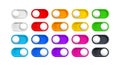 Vector cartoon 3d turn on and off switch button colorful set. Cute realistic 3d color toggle switch sliders with white Royalty Free Stock Photo