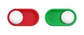Vector cartoon 3d turn on and off switch button set. Cute realistic 3d red and green toggle switch sliders with white