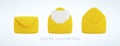 Vector cartoon 3d yellow envelope icon set. Realistic 3d render closed, open letter symbol. New message notification