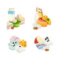 Vector cartoon dairy and cheese products piles set isolated on white background illustration Royalty Free Stock Photo