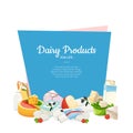 Vector cartoon dairy and cheese products with place for text