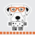 Vector cartoon of Dalmatian dog in square shape in with orange glasses