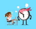 Vector cartoon deadline clock character and businesswoman