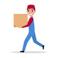 Vector cartoon delivery man with cardboard box