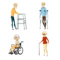 Vector cartoon disabled senior people set Royalty Free Stock Photo