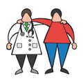 Vector cartoon doctor man and patient friendly and hugging