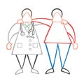 Vector cartoon doctor man and patient friendly and hugging