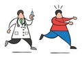 Vector cartoon doctor man with stethoscope and running, holding Royalty Free Stock Photo