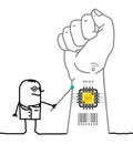 Cartoon Doctor Showing A Microchip Implant in Wrist