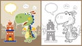 Funny dragon cartoon with small castle