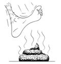 Vector Cartoon Illustration and Drawing of Bare Foot Stepping or Stamping on the Excrement or Poop or Shit or Stool